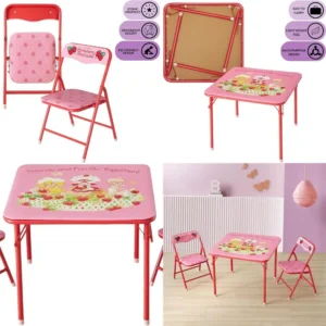 Children's 3-Piece Set: Square Table and 2 Folding Chairs, Strawberry Shortcake Theme